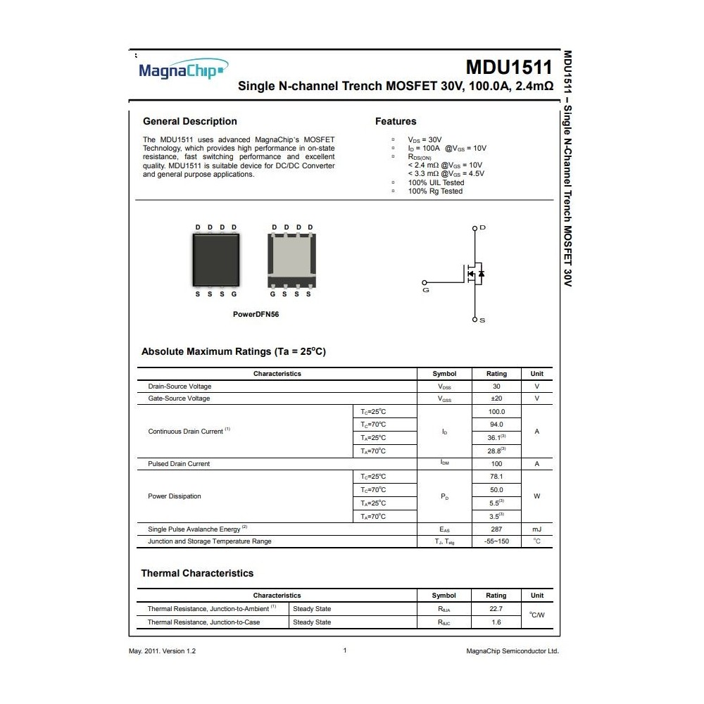 Układ mosfet N channel 100A 30V tranzystor MagnaChip MDU1511