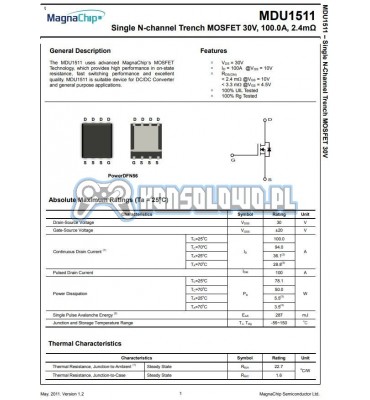 Układ mosfet N-channel 100A 30V tranzystor MagnaChip MDU1511