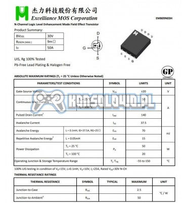 ntegrated circuit EMB09N03V B09N03V B09N03 QFN-8 30V 50A N-Channel MOSFET