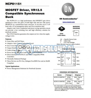 Integrated circuit Mosfet driver ONSEMI NCP81151MNTBG A3L A31 A3J