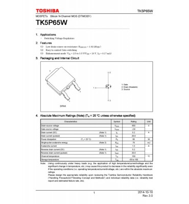 Mosfet tranzystor Toshiba TK5P65W N-channel PS4 Slim